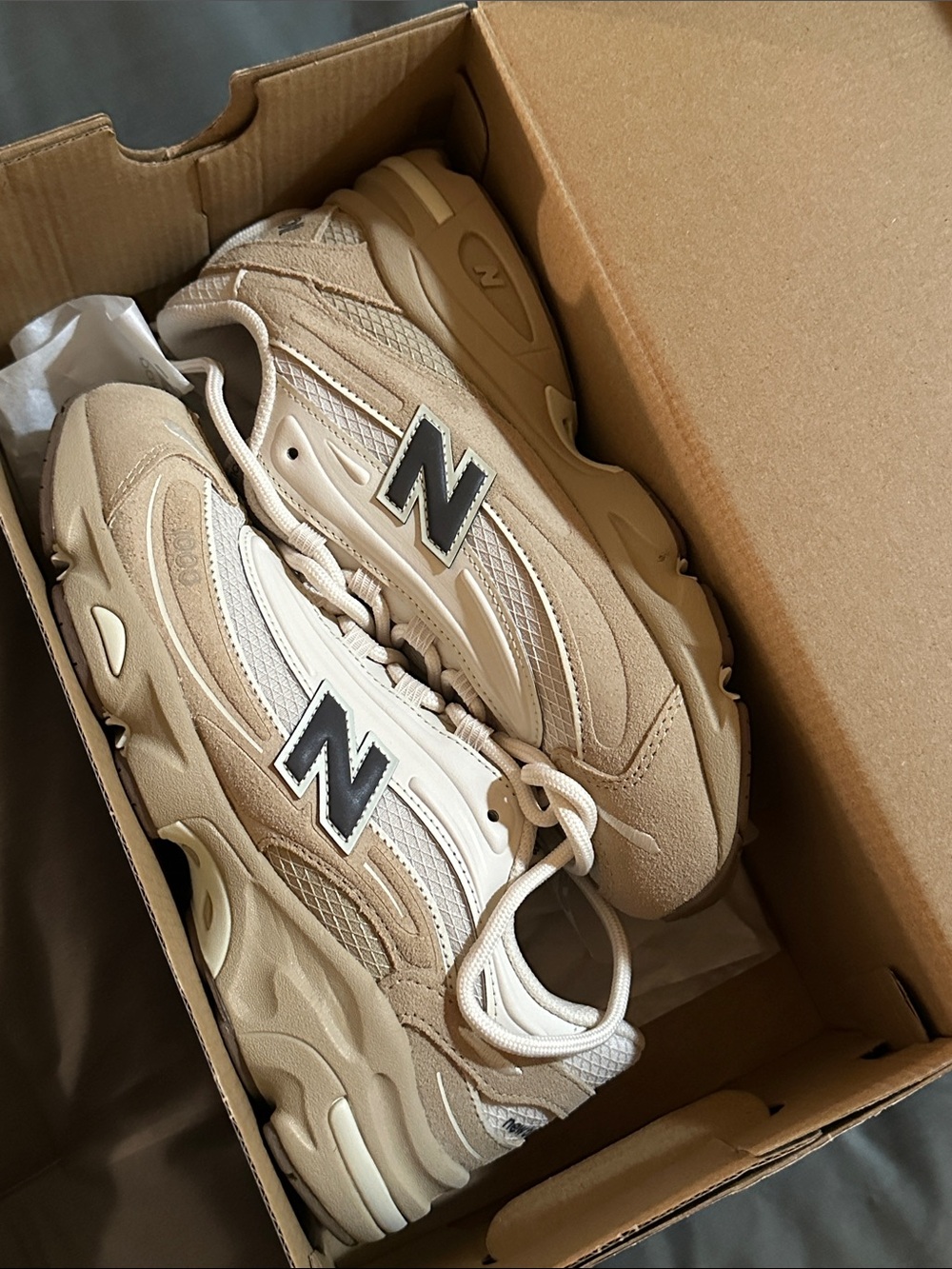 Brand-new New Balance Beige & Cream Chunky Runner Sneakers